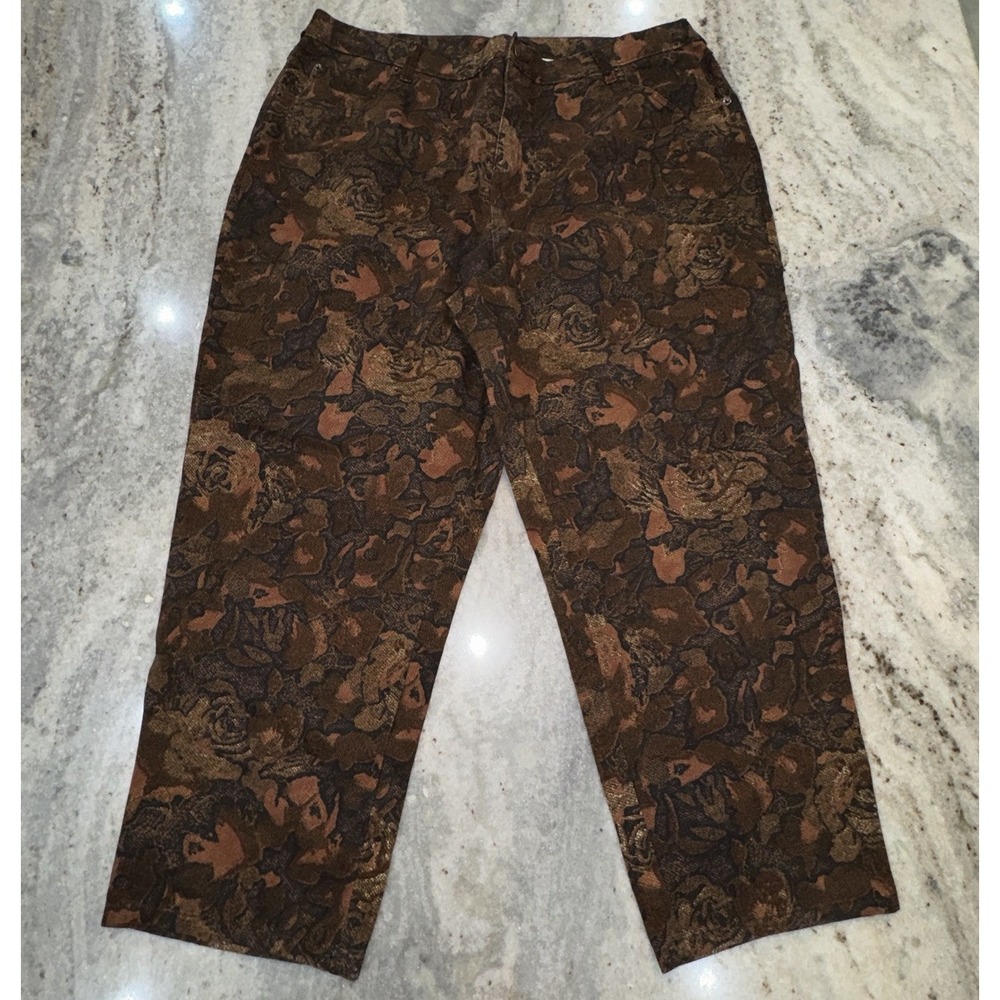 VTG Bill Blass Plus Size Easy Fit Jeans Brown Floral All Over 42x27 Sz 22W Ankle